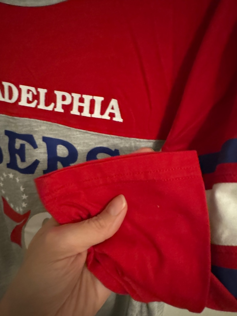 NBA UltraGame Philadelphia 76ers Sixers Red, Gray & Blue Long Sleeve Tee - Picture 5 of 6
